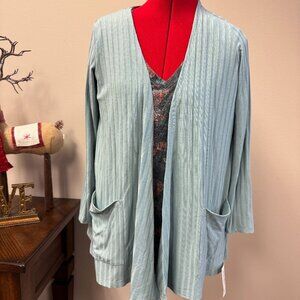 LuLaRoe Caroline Cardigan Dusty Mint Green Ribbed NWT size S